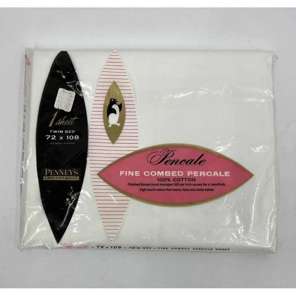 Vintage JC Penney Percale Twin Sheet Flat White Cotton New Old Stock